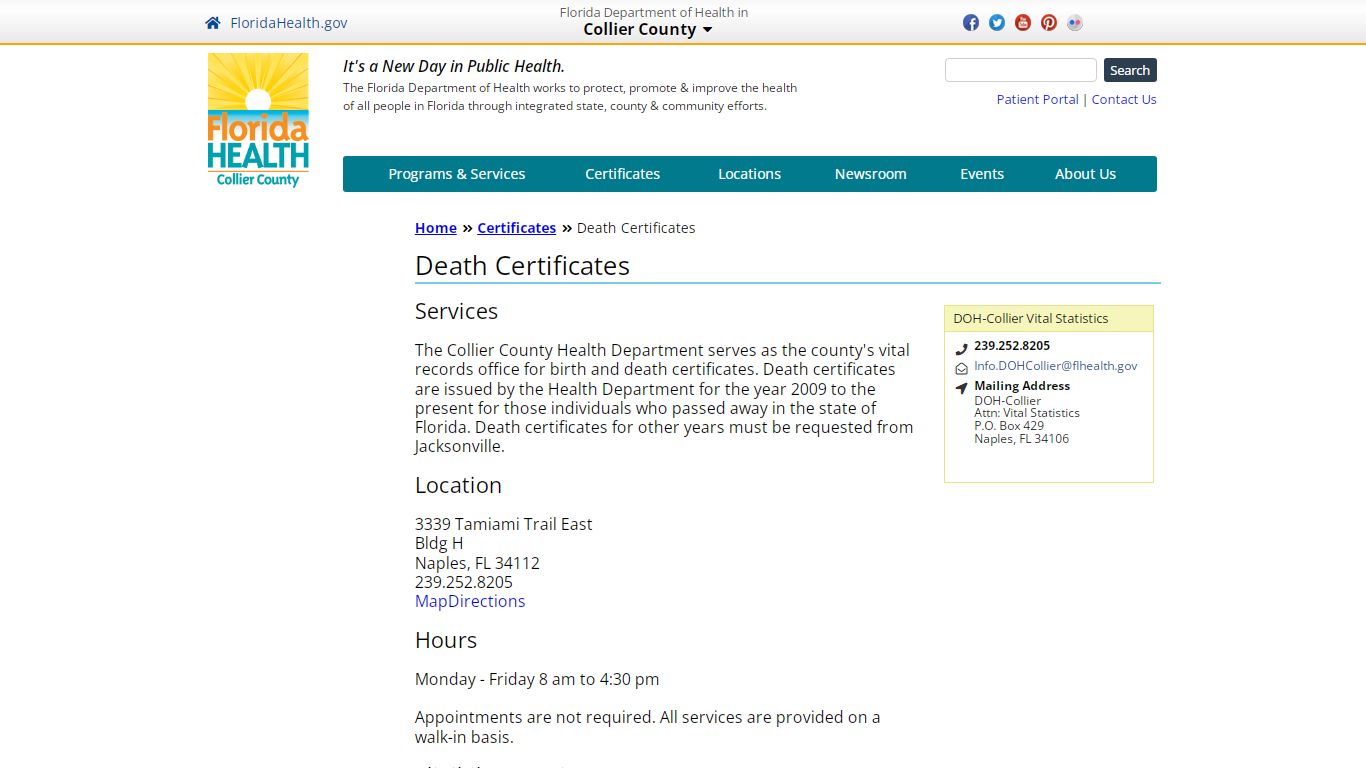 Death Certificates | Florida Department of Health in Collier